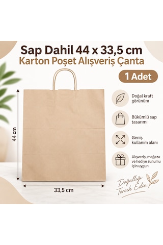 Sap Dahil 44 X 33,5 Cm Kraft Karton Poşet Bükümlü Saplı Alışveriş Ve Hediye Çantası 1 Adet Sap Dahil 44 X 33,5 Cm Kraft Karton Poşet Bükümlü Saplı Alışveriş Ve Hediye Çantası 1 Adet
