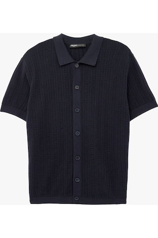 Koton Regular Fit Dokulu Pamuklu Polo Yaka Kısa Kollu Düğmeli Triko Tişört Lacivert 6sam70047ht