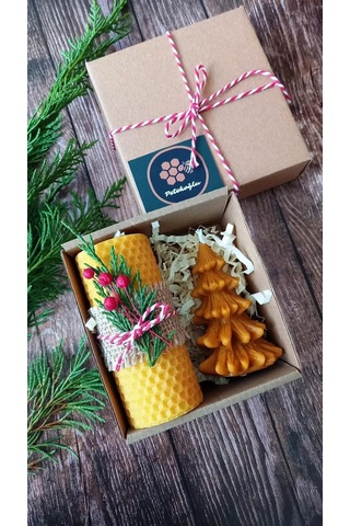 Doğal Petek Balmumu Mum Hediyelik Mini Set Sarma Balmumu Çam Ağacı Beeswax Candle Siyah