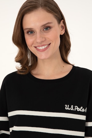 U.S. Polo Assn. Kadın Siyah Çizgili Bisiklet Yaka Sweatshirt 50297279-VR046