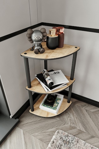 Masivo Köşe Kitaplık Safir Meşe 3 Katlı Meşe