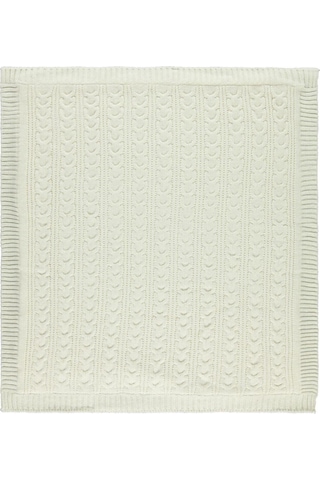 Bej At Kuyruğu Desenli Triko Battaniye Krem / 75x95 Çizgili 75 X 95 Yün Solmaya Dayanıklı Tekli Krem