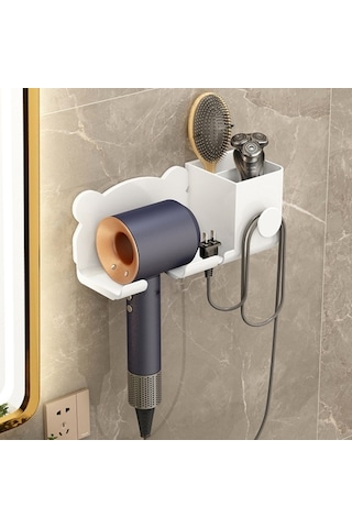 Saç Kurutma Makinesi Duvara Monte Tutucu Banyo Rafı Depolama Rafı İçin, Stil: Beyaz Yükselt Beyaz