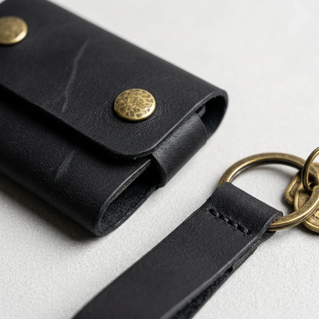Natderi %100 Hakiki Deri El Yapımı Mini Kartlık Ve Anahtarlık Seti - Minimalist Unisex Cüzdan 6x9 Cm siyah