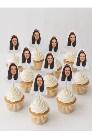 12 Adet Bekarlığa Veda Partisi Bride To Be Kişiye Özel Fotoğraflı Parti Kürdan Pasta Süsü