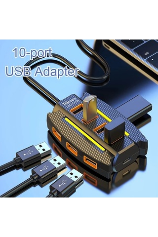 Xuweiwei Siyah Renkli Ortam Aydınlatmalı 10 Portlu Usb Hub Tak Calistir Dizustu Bilgisayar Fare Klavye Yazici Projektor Fan Icin Ideal