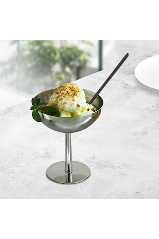 Homyl Paslanmaz Çelik Dondurma Fincan Tatlı Parti Bebek 11cm Gümüş