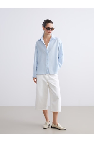 Lcw Vision Mavi Oversize Kadın Gömlek