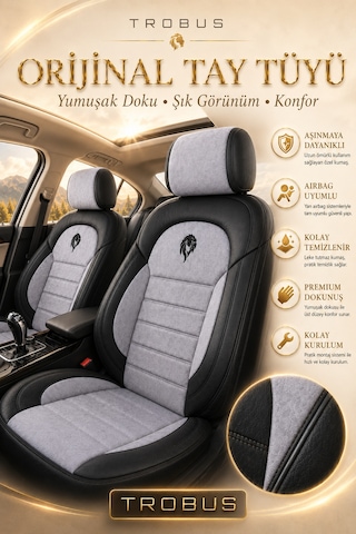 Mercedes E 2013+ Uyumlu Lion Serisi Tay Tüyü Gri Siyah Premium Koltuk Kılıfı