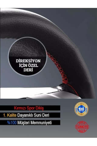 Volvo Xc90 Özel Süper Deri Direksiyon Kılıfı, Kırmızı Şeritli Spor Dikiş Renkli