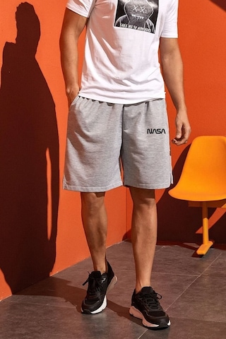 Uyguntarz Tasarım Baskılı Pamuk Unisex Penye Short Açık Gri - Melanj