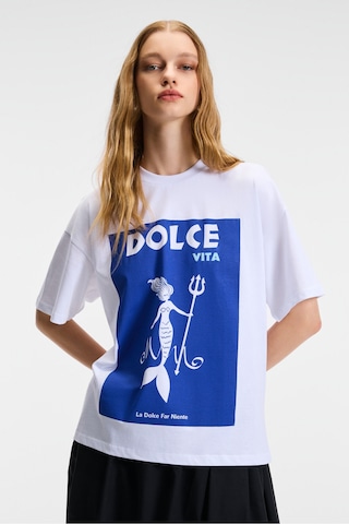 Grımelange VEYMIRA Kadın %100 Pamuk Bisiklet Yaka Kısa Kollu Oversize Fit Beyaz T-Shirt
