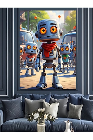 Ahşap Tablo Küçük Robotlar Şehir Yolunda