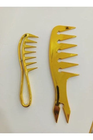 Smp Wax Tarağı 2'li Gold Set Saç Şekillendirici Tarak Berber Salon Tarakları 0