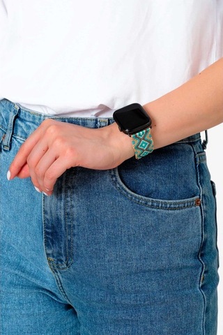 Hippi Charm Siyah Örgü Apple Uyumlu Watch Kordonu 38-40-41 Mm