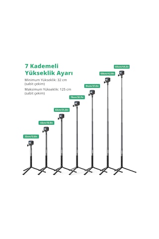 Akaso 120 Cm Uzatılabilir Selfie Çubuğu Ve Tripod Standı Aksiyon Kamera Aksesuarı Siyah