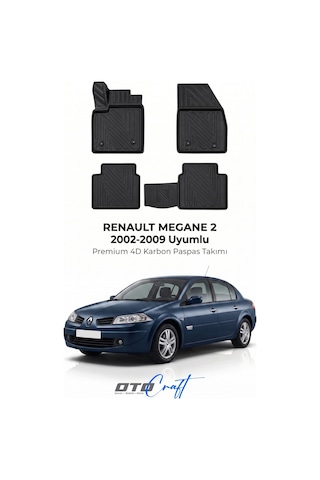 Otocraft Renault Megane 2 2002-2009 Araca Özel 4d Karbon Oto Paspas Havuzlu Tam Set