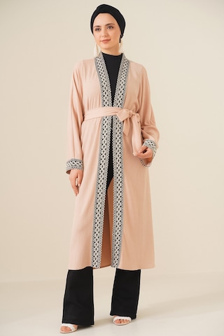 Bigdart 5865 Nakışlı Örme Uzun Kimono - Bisküvi