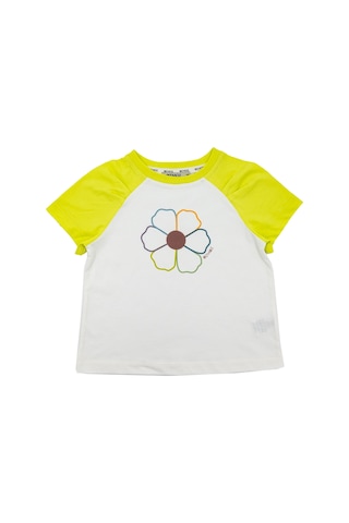 Organik Pamuk Çiçek Desenli Reglan Kol Kız Çocuk Tshirt 001