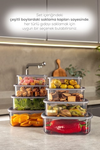 Vienev 8li Hava Geçirmez Saklama Kabı Seti Antrasit 2x 250-500-750-1200 Ml