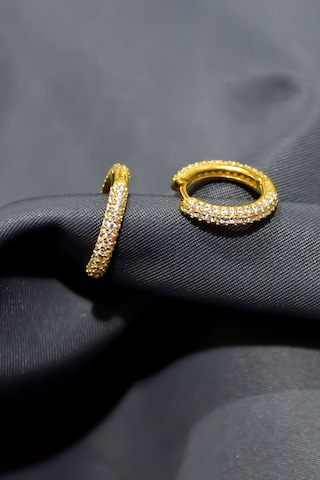 925 Ayar Gümüş Gold Kaplama Zirkon Taşlı Tamtur Klipsli Küpe 96412819