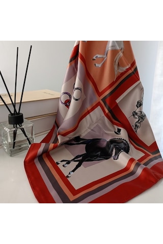 Lente Aksesuar Kadın Premium Desenli Boyun Çanta Ve Saç Fuları 70x70 Cm Kırmızı Atlı
