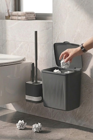 Banyo Çöp Kovası Ve Klozet Fırçası Duvara Yapıştırmalı Antrasit Fırça Antrasit-antrasit