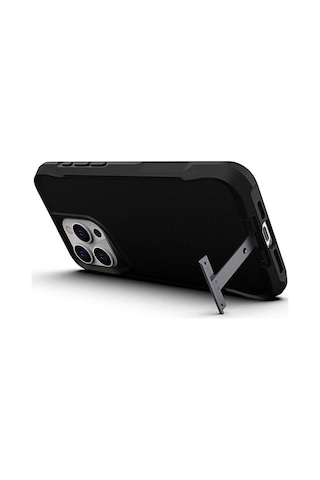 Apple Uyumlu iPhone 15 Pro Kılıf Case, Metal Standlı Mat Airbag Anti Shock Tpu Kapak Cover Gri