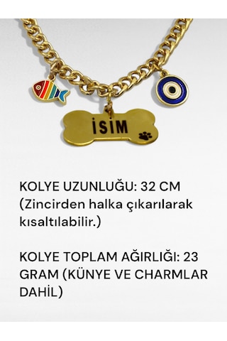 Caramelos Paslanmaz Çelik Köpek Kolyesi- İsimli Köpek Tasması - Köpek Zinciri- Köpek Kolyesi-küçük Ve Orta Irk Altın