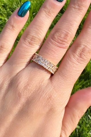 İthal Baget Taş Sıralı Ayarlanabilir Gold Yüzük Gold