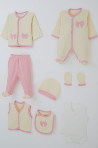 Breeze Kız Bebek Hastane Çıkışı 8 Li Fiyonk Nakışlı 0-3 Ay, Krem