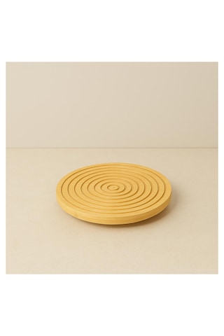 Bambu Dekoratif Yuvarlak Sunum Tabağı, 360 Derece Dönebilen Servis Tabağı, 28 X 28 Cm Bej