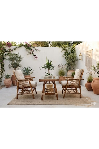 Dekorzade 2 Kişilik Balkon Bahçe Teras Masa Takımı Oturma Grubu 2 Kişilik Bistro Set Ceviz