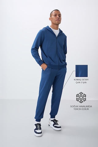 Tommy Life Parlament Kompakt Pamuklu Kalın Pürüzsüz Dokulu Kapüşonlu Comfort Fit Erkek Eşofman Takım - 85262 Mavi