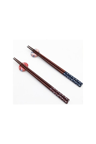 Valkyrie 2 Çift Doğal Ahşap Yemek Çubuğu Seti Seramik Çubuk Tutacaklı Kutulu Japon Chopstick Seti
