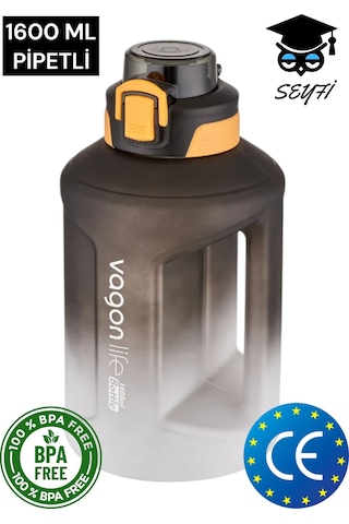 1600 Ml Çift Renk Pipetli Taşıma Askılı Ve Kulplu Motivasyon Su Matarası Vagonlife 2307 001