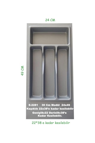S-2281-g Çekmece Içi Plastik Kaşıklık Gri En:24-22 D:49-38 Cm Arası Kesilir 4 Göz Gri