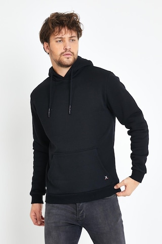 Polostate Erkek Kapüşonlu Kanguru Cep 3 İplik Sweatshirt Siyah