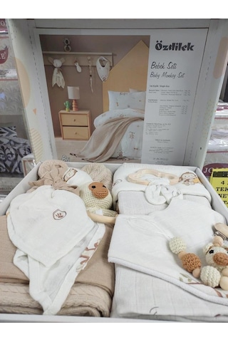 Özdilek 10 Parça Müslin Bebek Seti Önlüklü -monkey Bej