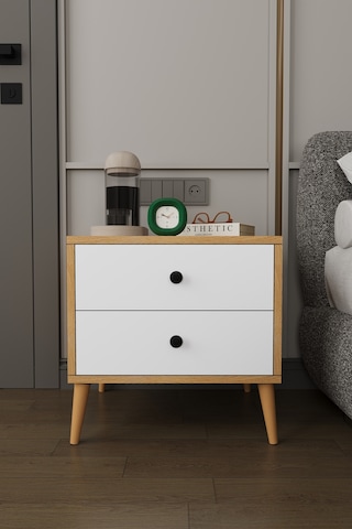Modern 2 Çekmeceli Komodin Şifonyer %100 Mdf Çok Amaçlı Organizer Kmd03 Beyaz - Karına