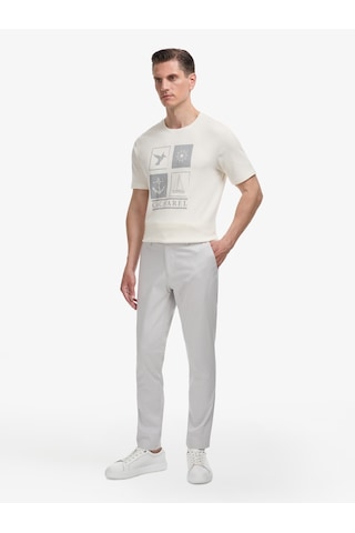 Cacharel Açık Gri Slim Fit Pamuk Karışımlı Beli Lastikli Kanvas Pantolon