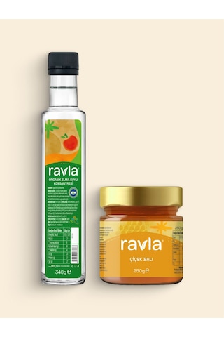 2'li Ürün - Ravla Organik Elma Suyu Konsantresi 340g / Çiçek Balı 250g