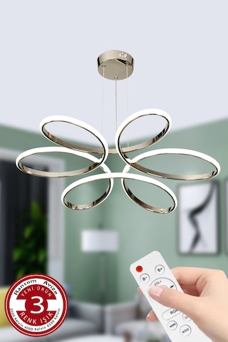 Ransom 3 Renk Kumandalı Büyük Salon & Oda Avizesi Topsuz Papatya Krom