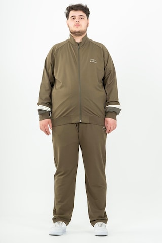 Maraton Sportswear Büyük Beden Erkek Dik Yaka Düz Paça Reglan Kol Basic Haki Eşofman Takımı 22392-Haki