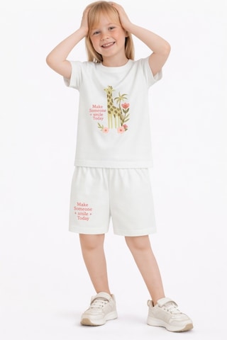 Name Baby & Kids Kız Çocuk Şortlu Yazlık Pijama Takımı Zürafa Temalı Nbk-6145 Ekru