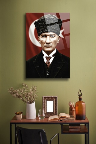 Atatürk Cam Tablo - Portre - Cam Tablo - Duvar Dekoru - Atatürk Portresi - Kaliteli Baskı Ata021 Atatürk Temalı Dekoratif Duvar Tablosu, Salon, Ofis Ve Çalışma Alanı Dekoru,