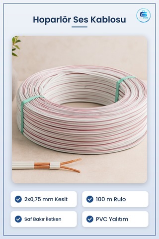 Hoparlör Ses Kablosu 2x0,75 Mm 100 M Saf Bakır Pvc Ev Sinema Stüd