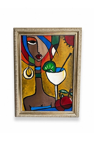 El Yapımı Akrilik Tablo Modern Soyut Kadın Figürlü Dekoratif Çerçeveli Duvar Tablosu 35x50 Cm