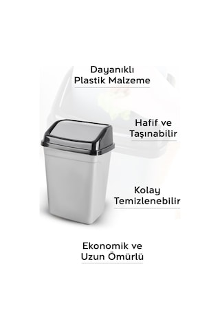 Kapaklı Plastik Çöp Kovası - Ev Ofis Banyo Mutfak Tezgah Üstü Çöp Kovası Gri 5 Litre Gri