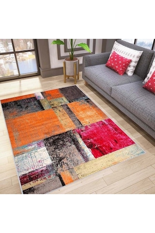 Rovigo Home Dijital Baskı Kaymaz Taban Salon Halısı Rvg1025 Turuncu